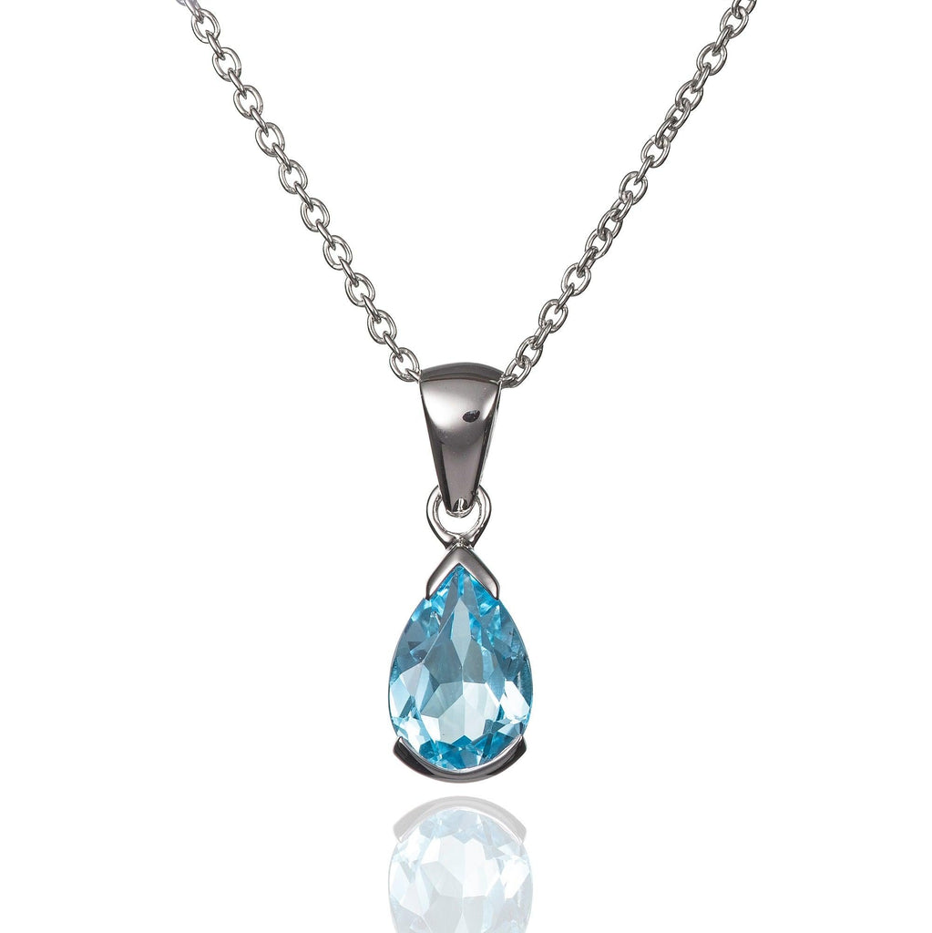 925 Sterling Silver Pear Shaped Blue Topaz Pendant Necklace - namana.london