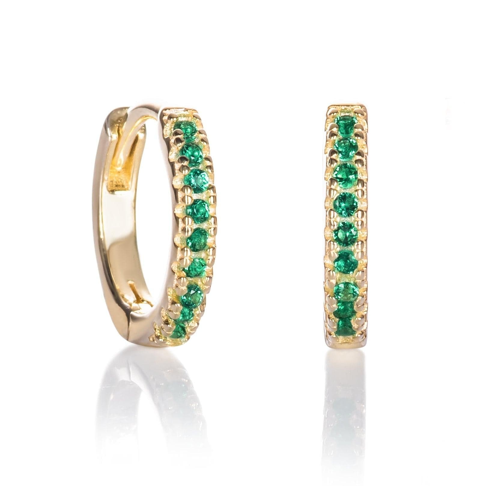 Gold Plated Mini Green Hoop Earrings for Women - namana.london