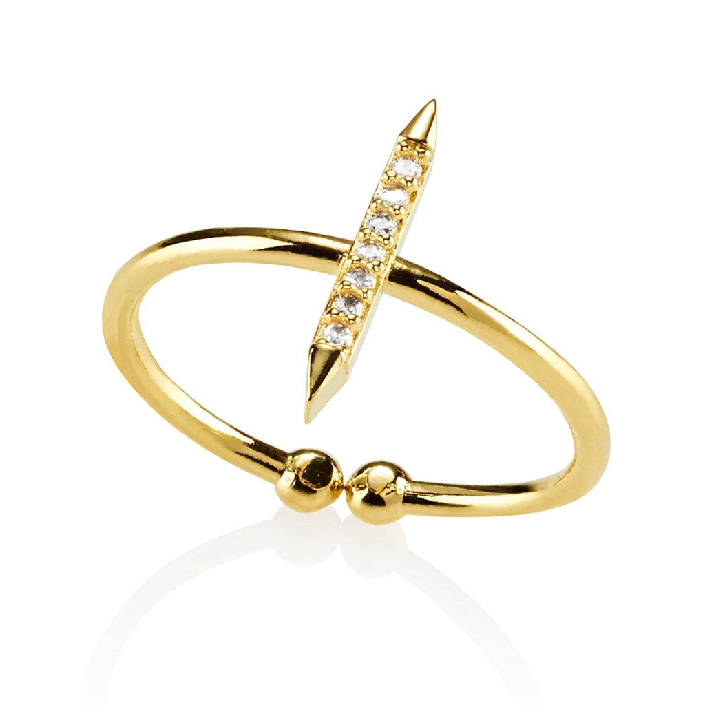 Dainty Gold Bar Ring for Women with Cubic Zirconia