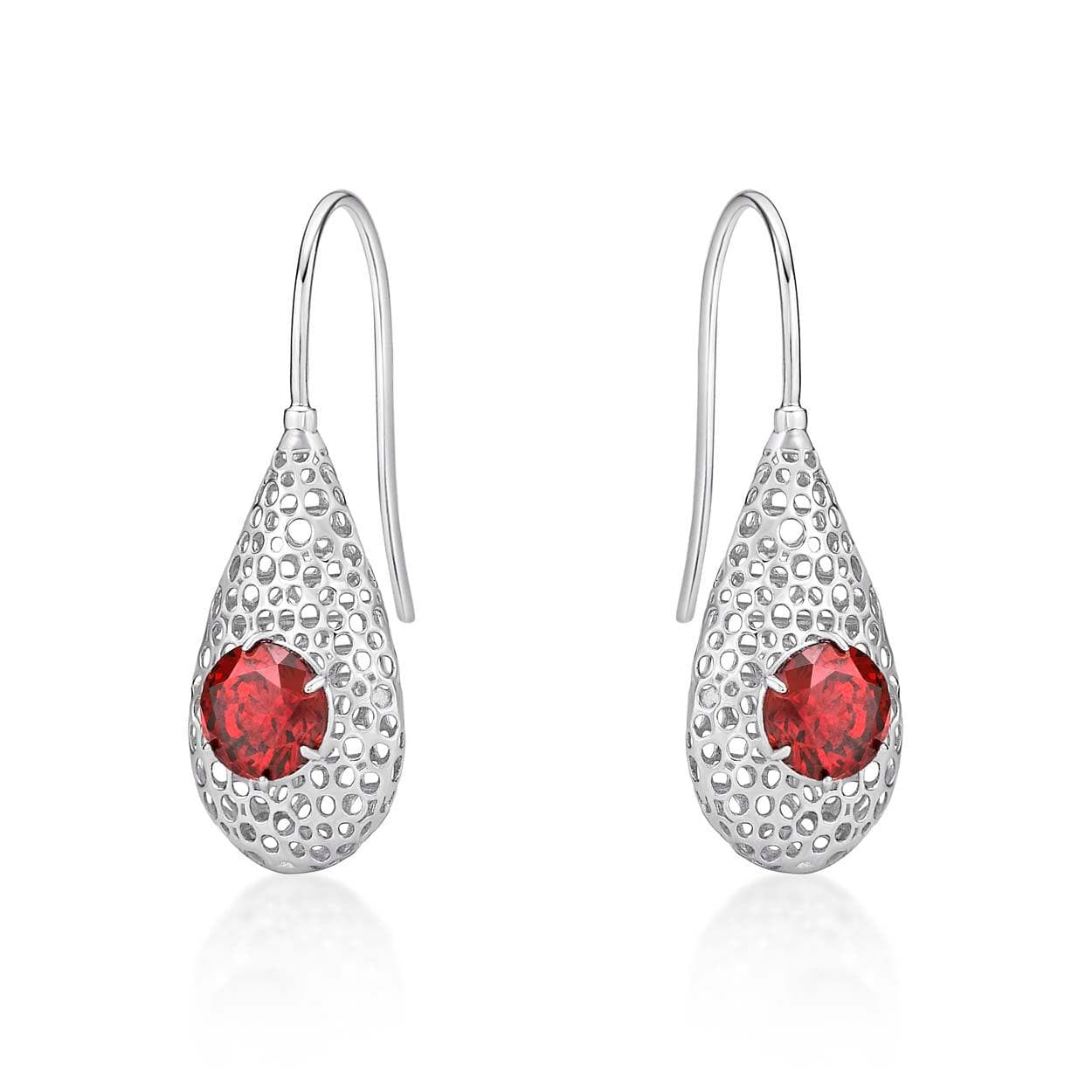 925 Sterling Silver Drop Earrings for Women with Maroon Red Stones - namana.london