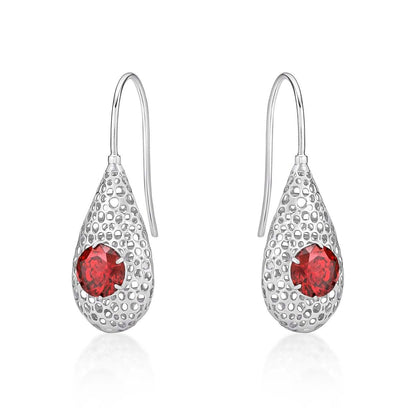 925 Sterling Silver Drop Earrings for Women with Maroon Red Stones - namana.london