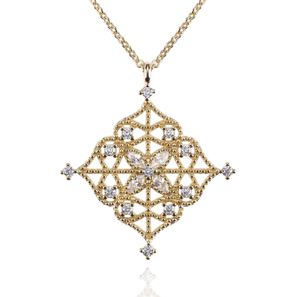 Gold Arabesque Pendant Necklace with Cubic Zirconia