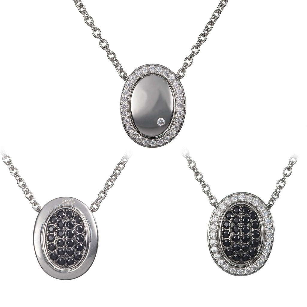 Sterling Silver Multi Wear Black and White  Reversible Pendant Necklace - namana.london