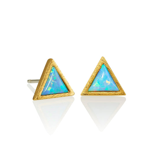 Gold Triangle Opal Stud Earrings - namana.london