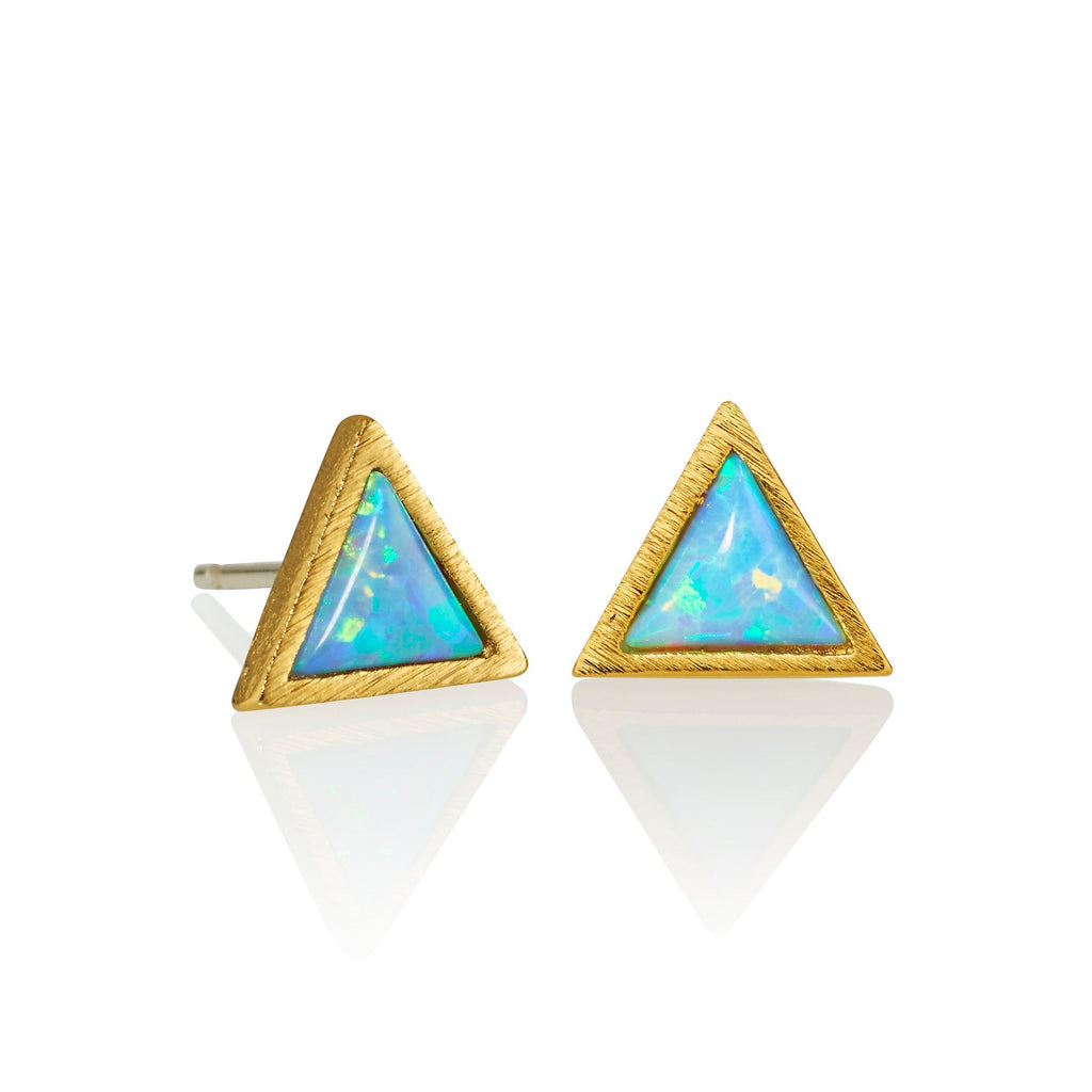 Gold Triangle Opal Stud Earrings