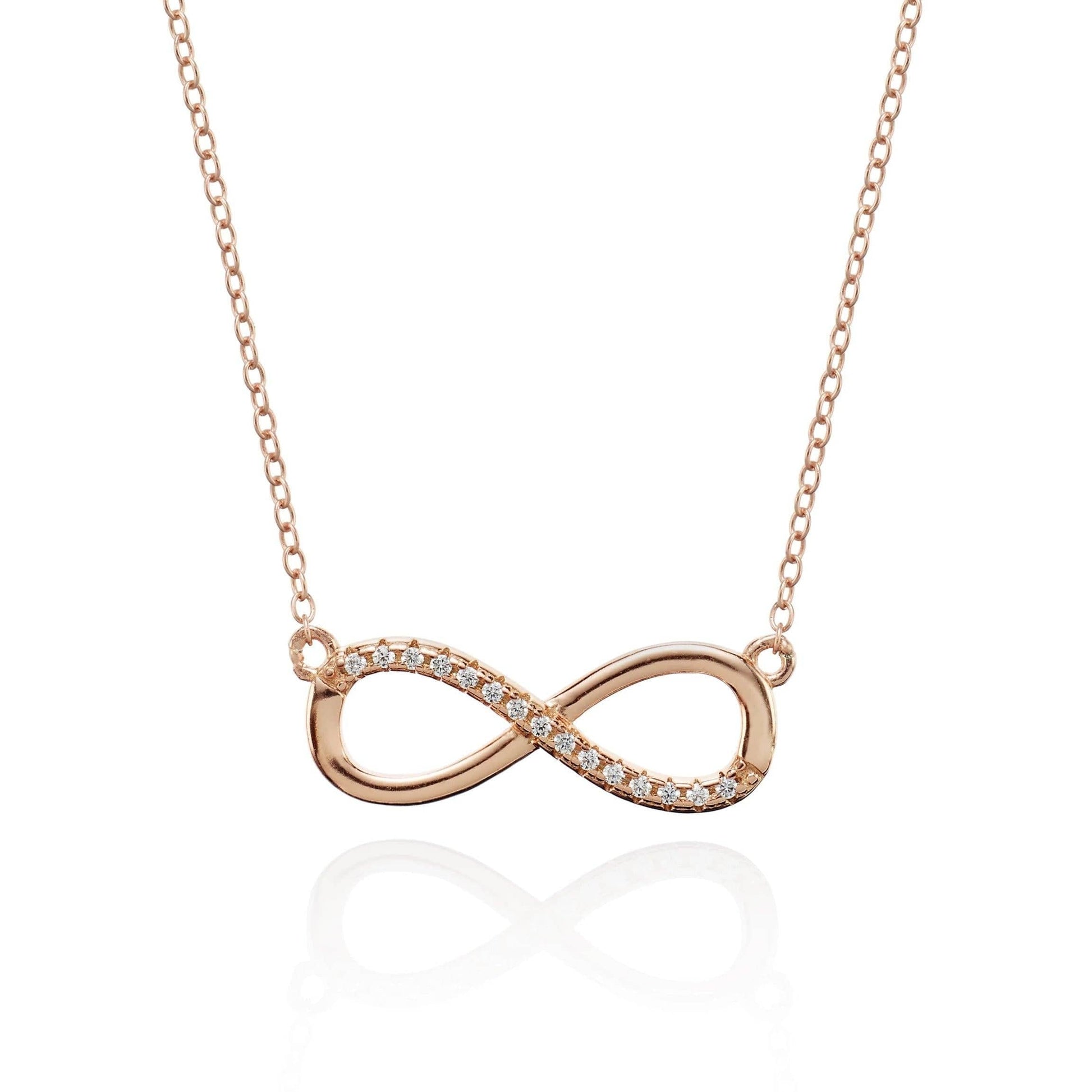 Rose Gold Plated Sterling Silver Infinity Necklace with Cubic Zirconia - namana.london
