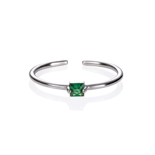 Adjustable Green Ring for Women with a Square Zirconia Stone - namana.london