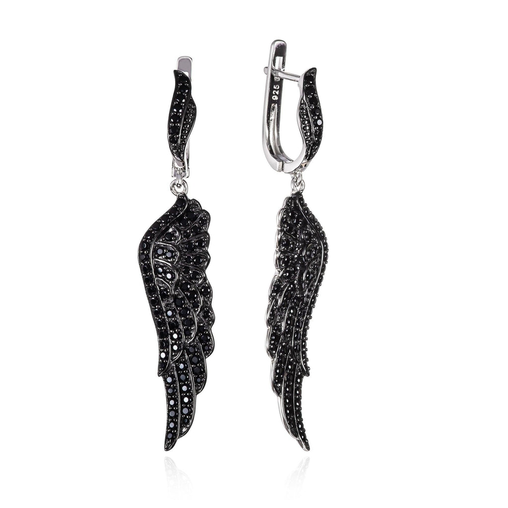 Sterling Silver Black Angel Wings Earrings for Women