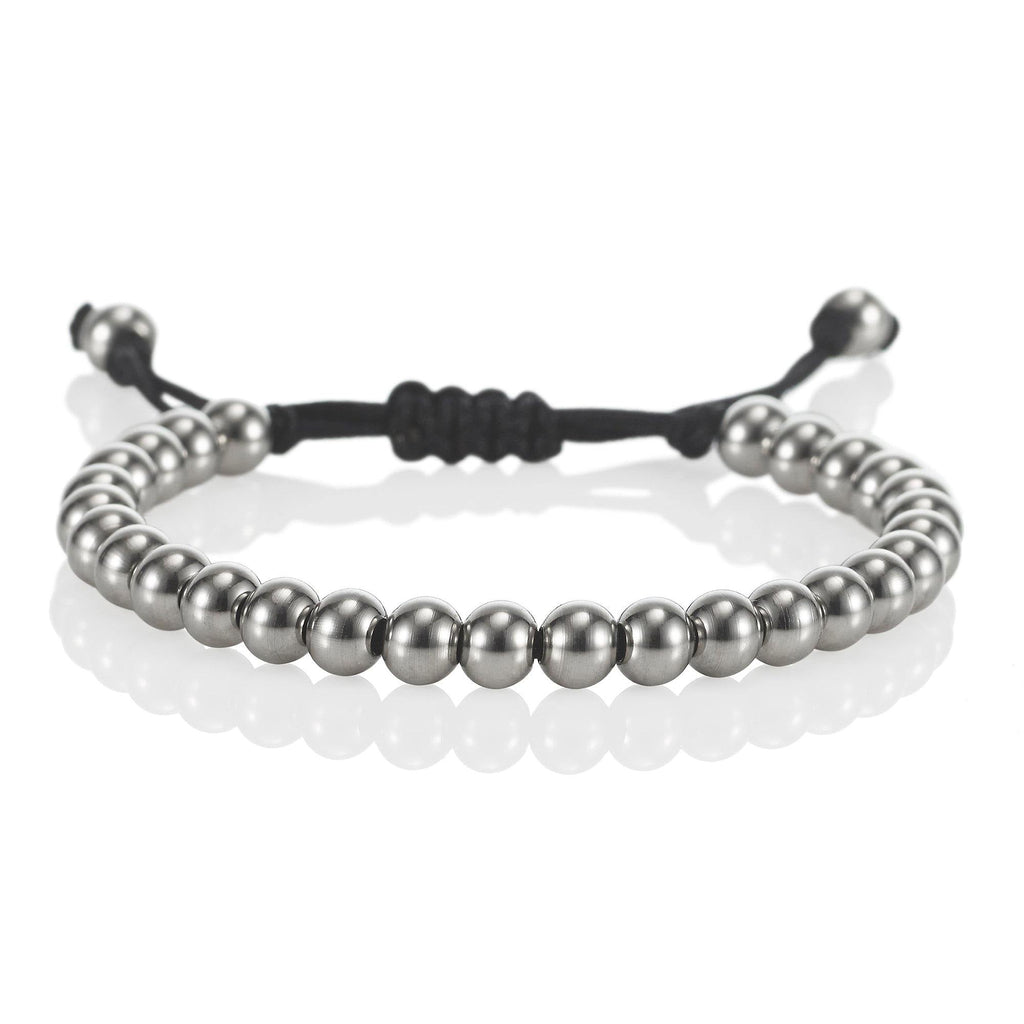Stainless Steel Bracelet for Kids with Metal Beads on Adjustable Black Cord