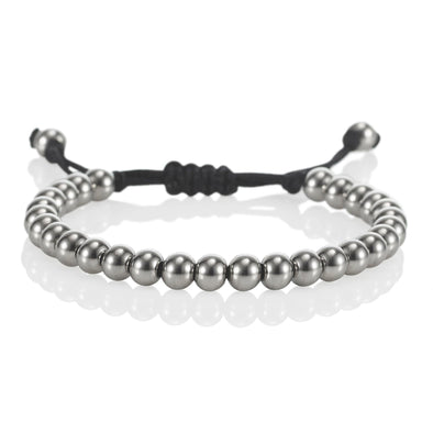 Stainless Steel Bracelet for Kids with Metal Beads on Adjustable Black Cord - namana.london