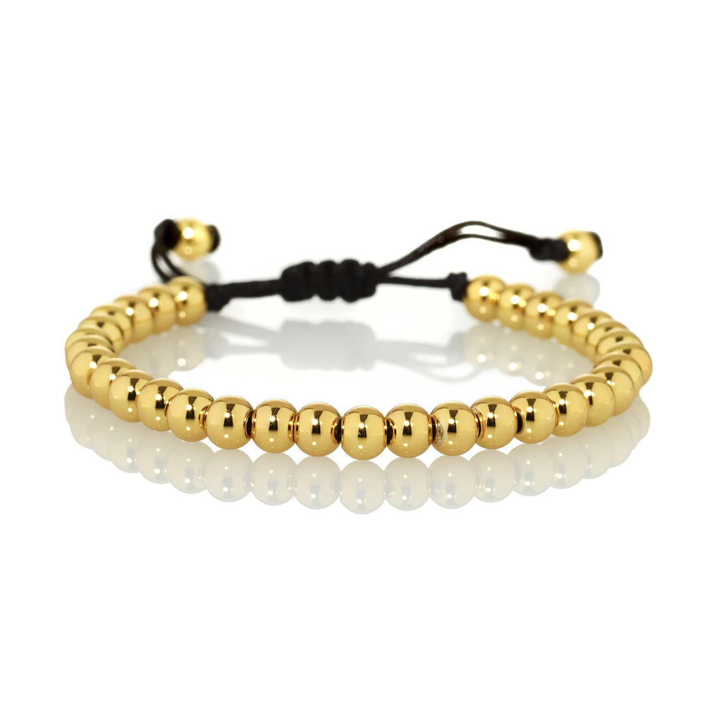 Gold Bracelet for Men with Metal Beads on Adjustable Black Cord - namana.london