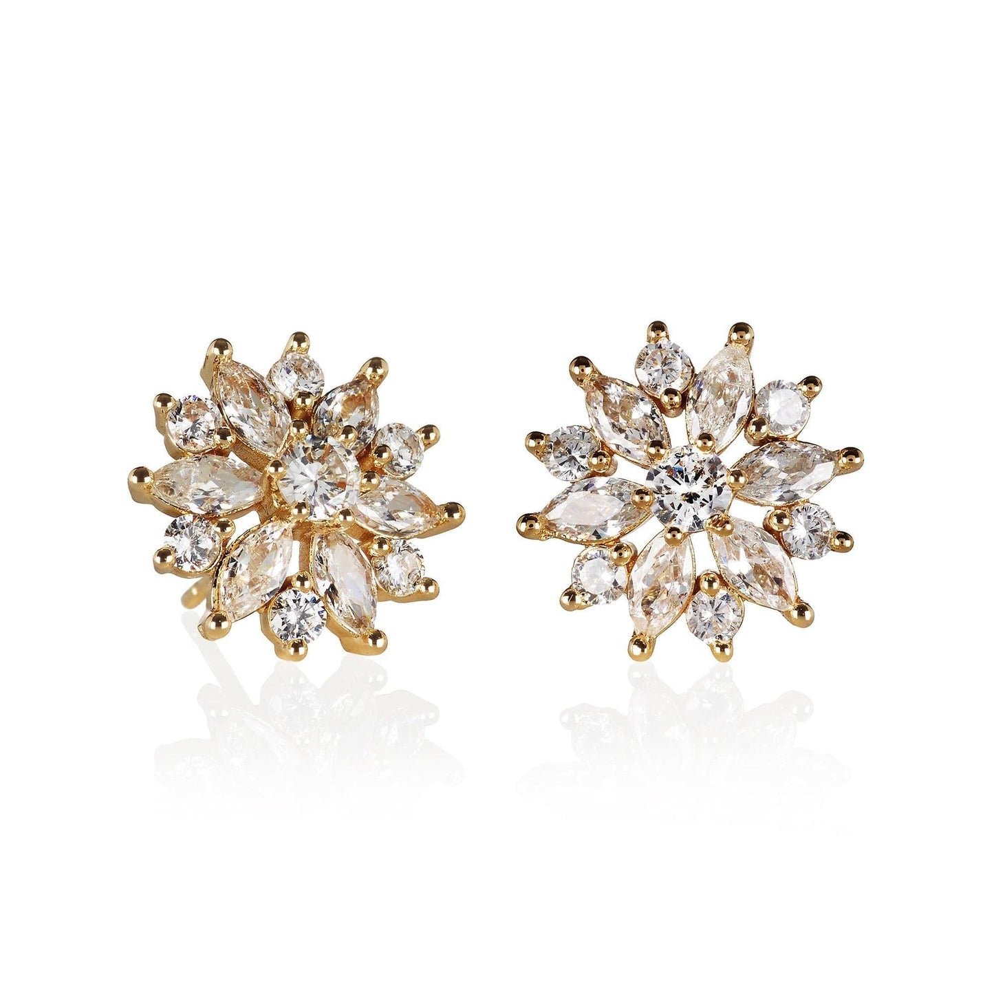 Large Gold Cubic Zirconia Flower Stud Earrings for Women - namana.london