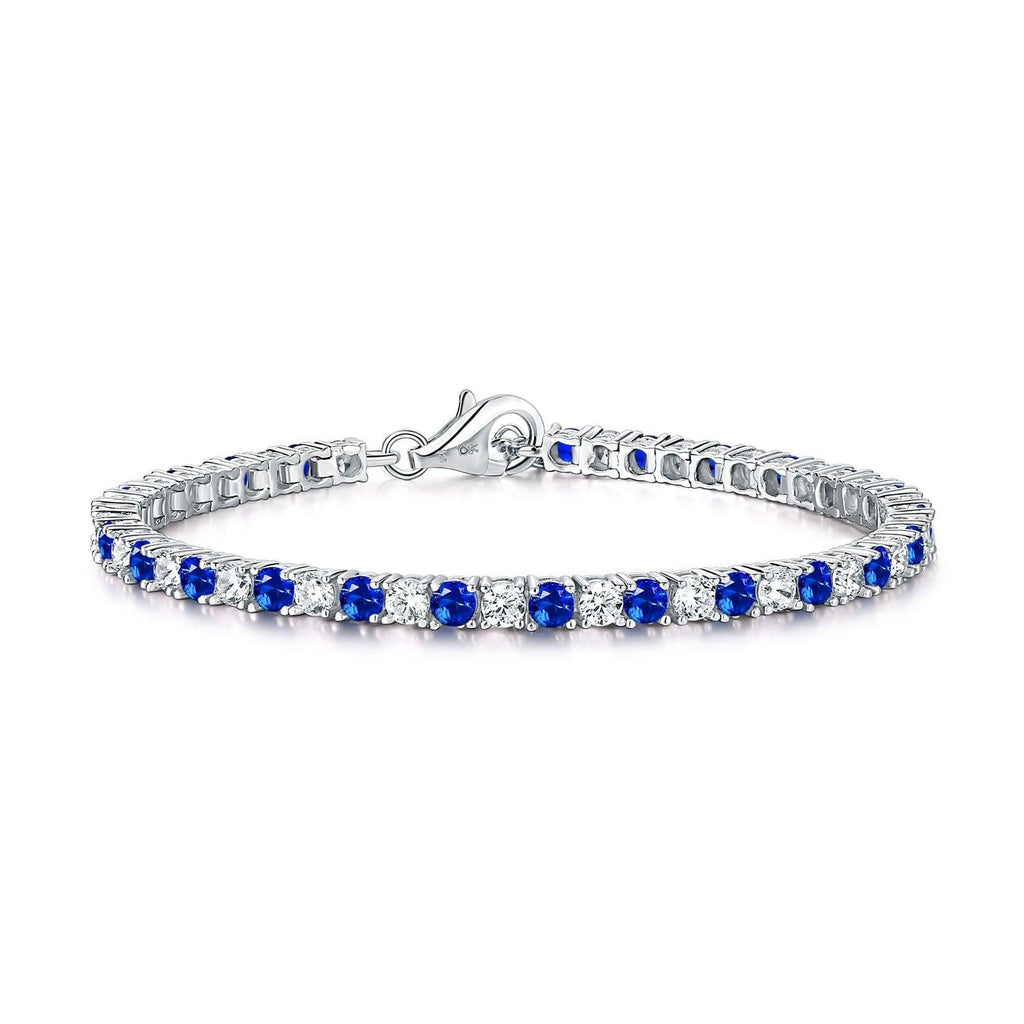 925 Sterling Silver Tennis Bracelet with Blue & White Cubic Zirconia - namana.london