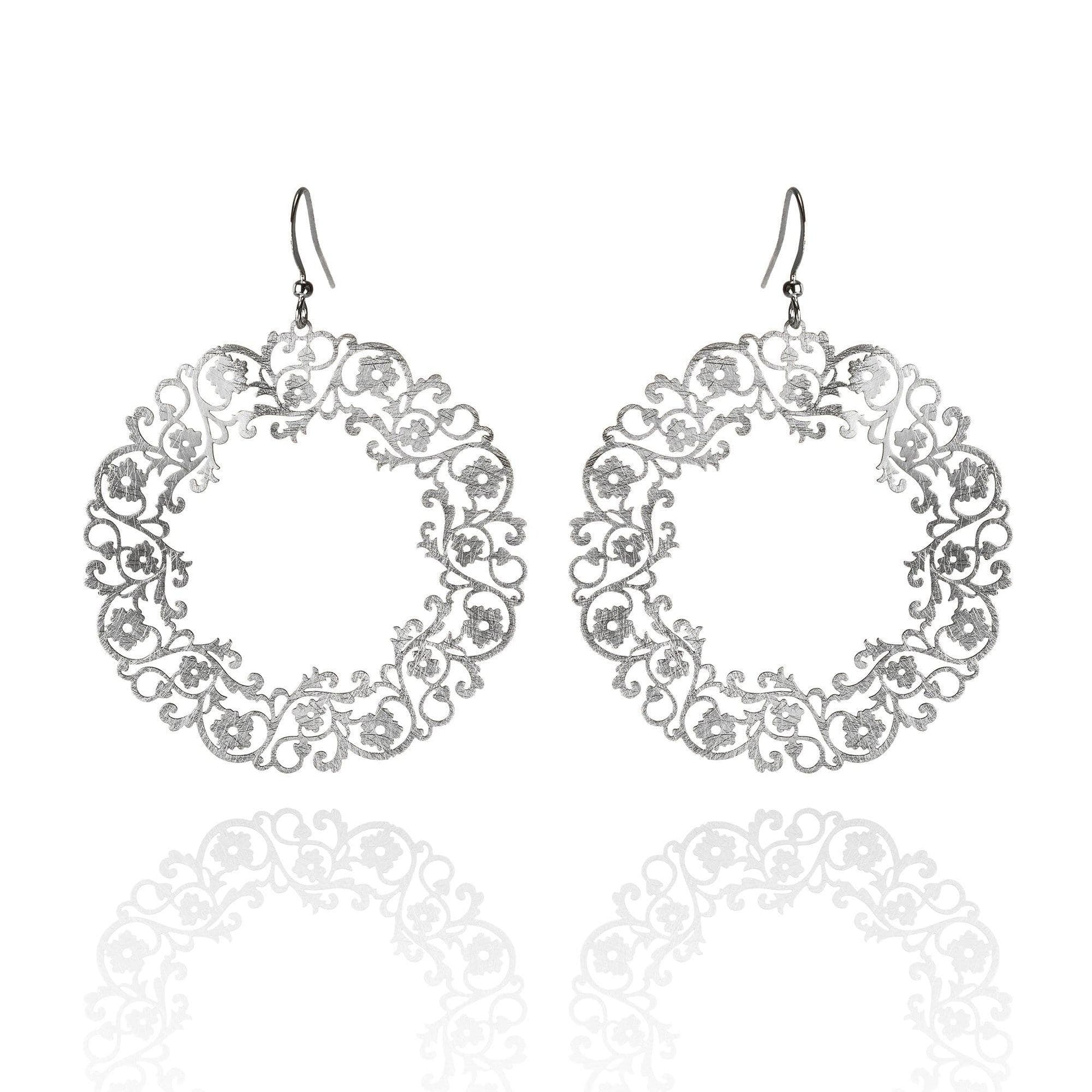 Large Silver Flower Earrings with a Brushed Finish - namana.london