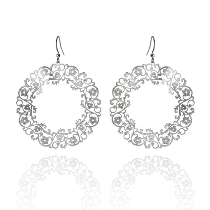 Large Silver Flower Earrings with a Brushed Finish - namana.london