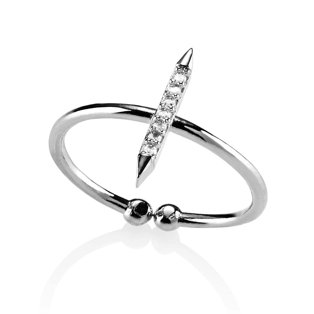 Dainty Silver Bar Ring for Women with Cubic Zirconia