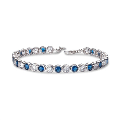 925 Sterling Silver Tennis Bracelet with Bezel Set Blue & White Cubic Zirconia - namana.london