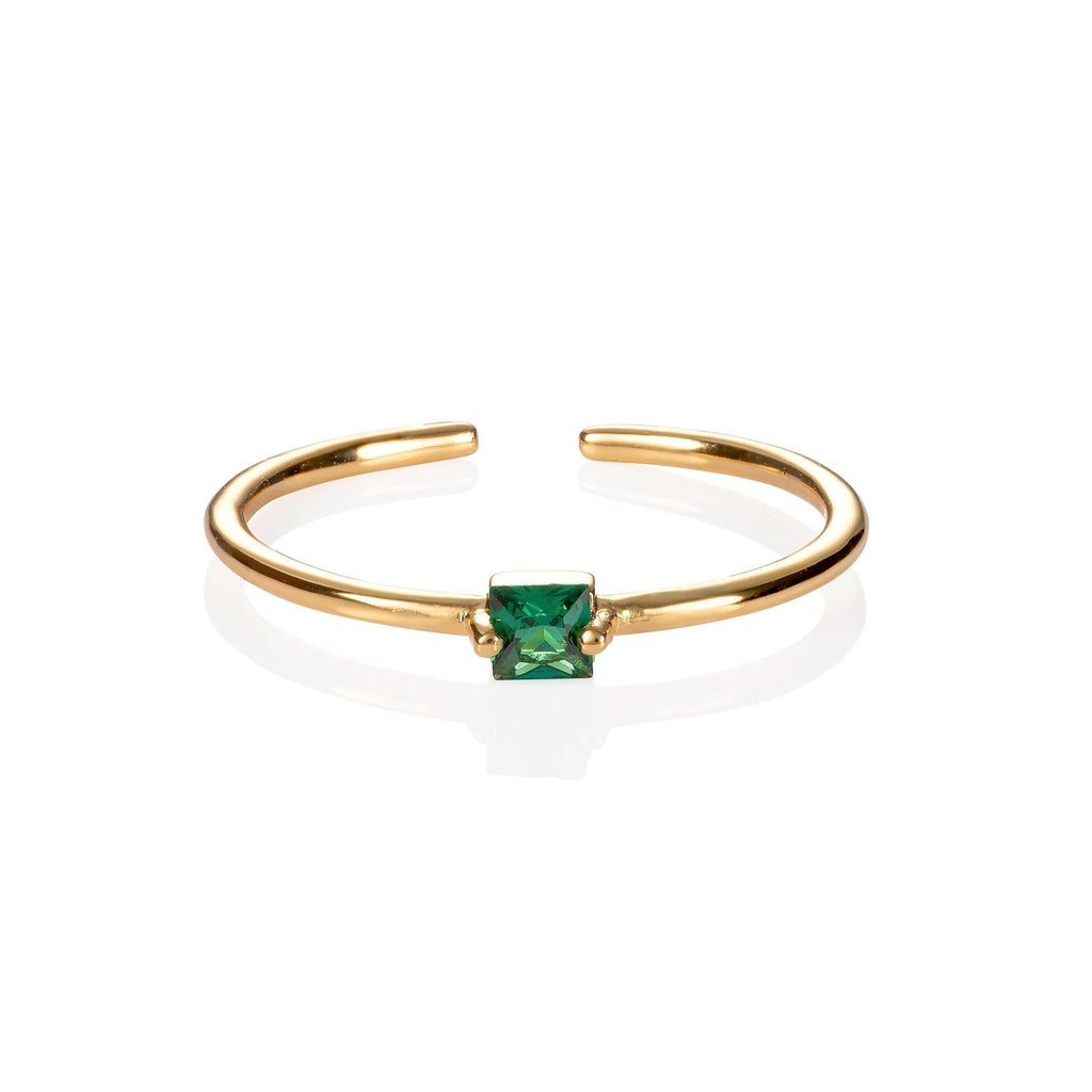 Adjustable Gold Plated Ring for Women with a Green Cubic Zirconia Stone