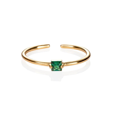 Adjustable Gold Plated Ring for Women with a Green Cubic Zirconia Stone - namana.london