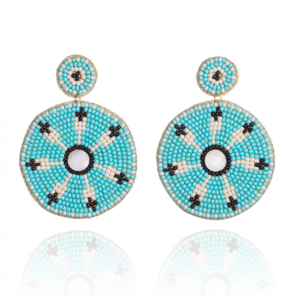Large Turquoise Blue Beaded Statement Earrings for Women