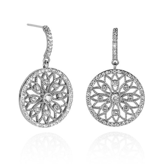 Mandala Arabesque Dangle Earrings with Cubic Zirconia - namana.london