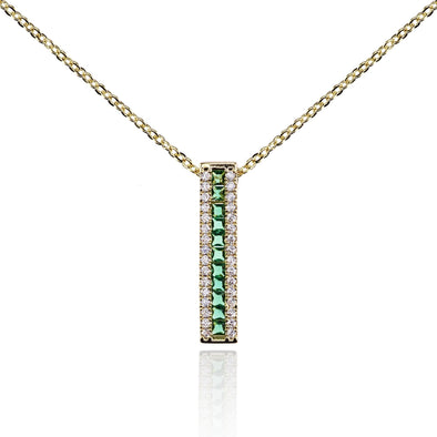 Gold Bar Pendant Necklace with Green Cubic Zirconia Stones - namana.london