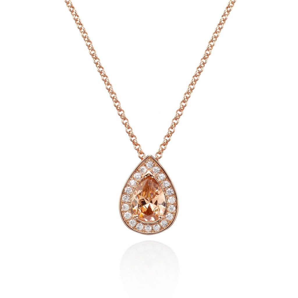 Rose Gold Teardrop Pendant Necklace with a Champagne Nude CZ Gemstone - namana.london