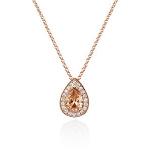 Rose Gold Teardrop Pendant Necklace with a Champagne Nude CZ Gemstone - namana.london