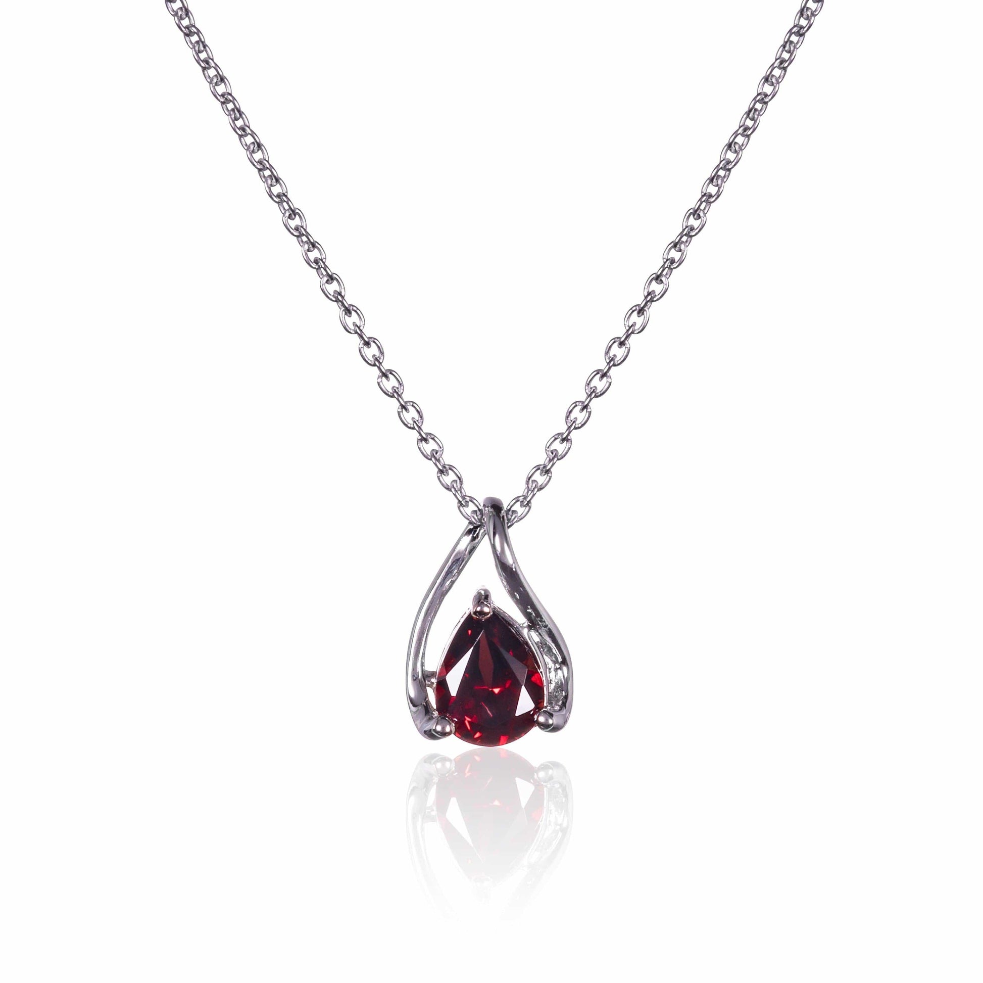 925 Sterling Silver Garnet Gemstone Pendant Necklace - namana.london