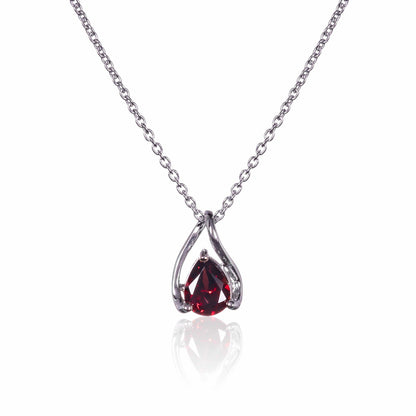 925 Sterling Silver Garnet Gemstone Pendant Necklace - namana.london
