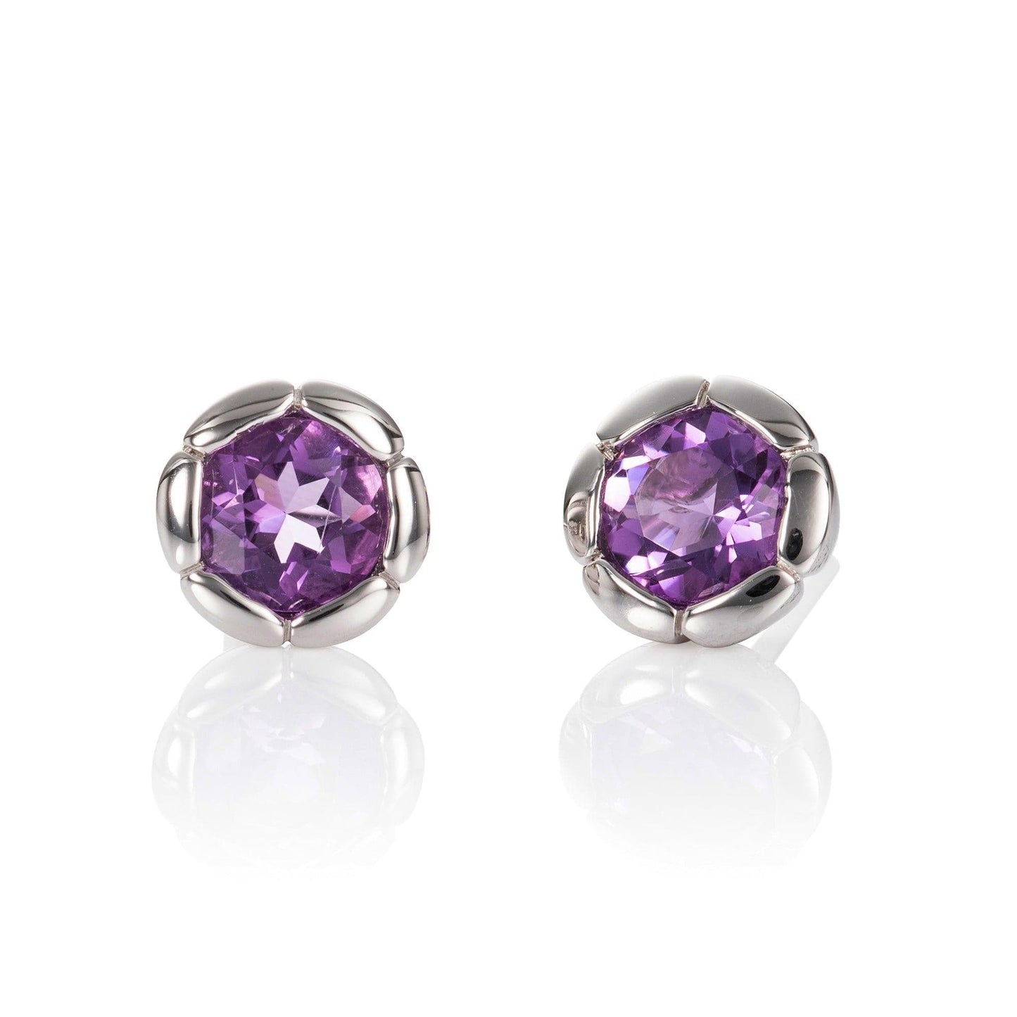 925 Sterling Silver Round Stud Earrings with Amethyst Gemstones - namana.london
