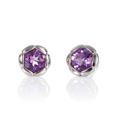 925 Sterling Silver Round Stud Earrings with Amethyst Gemstones - namana.london
