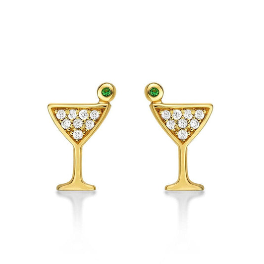 Gold Plated Cocktail Glass Stud Earrings for Women - namana.london