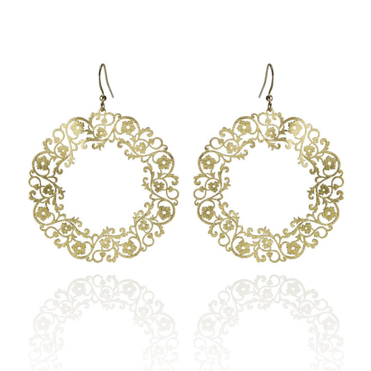 Large Gold Flower Earrings with a Brushed Finish - namana.london