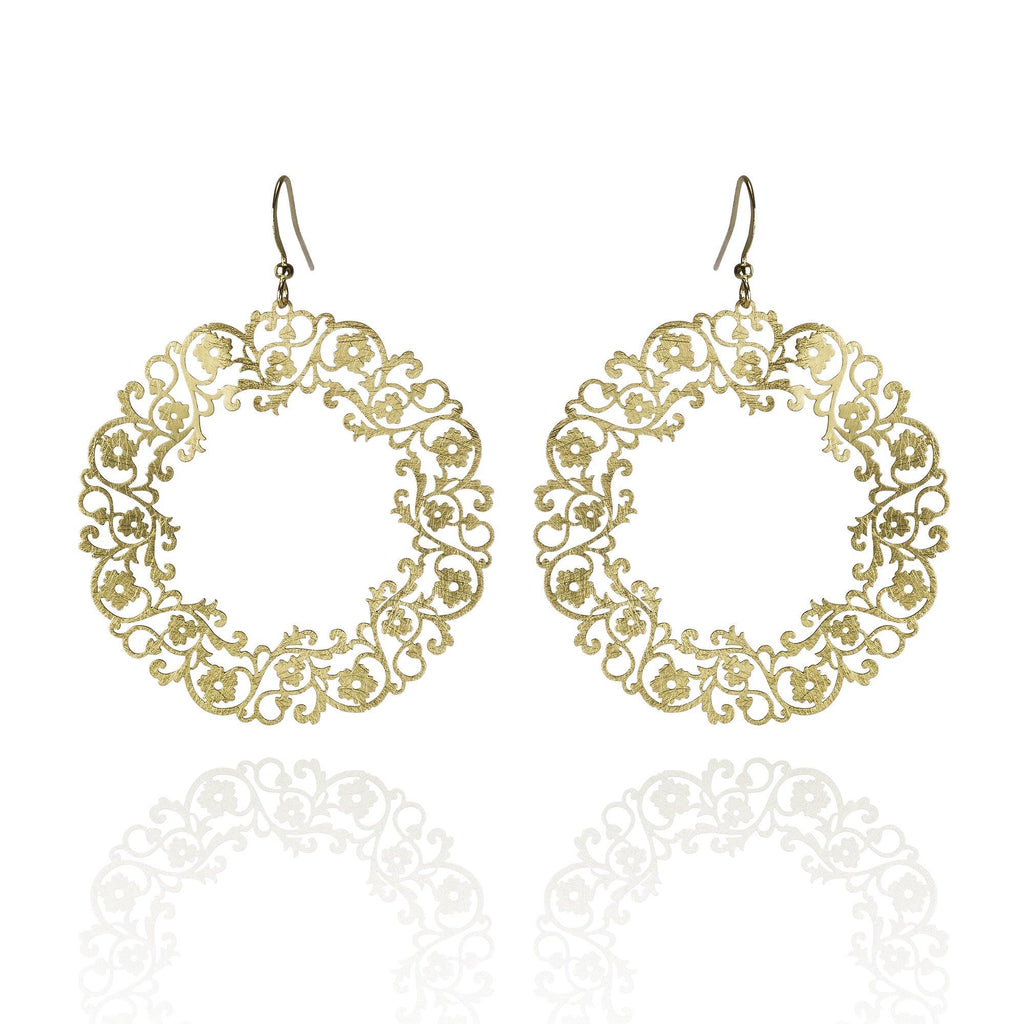 Large Gold Flower Earrings with a Brushed Finish - namana.london