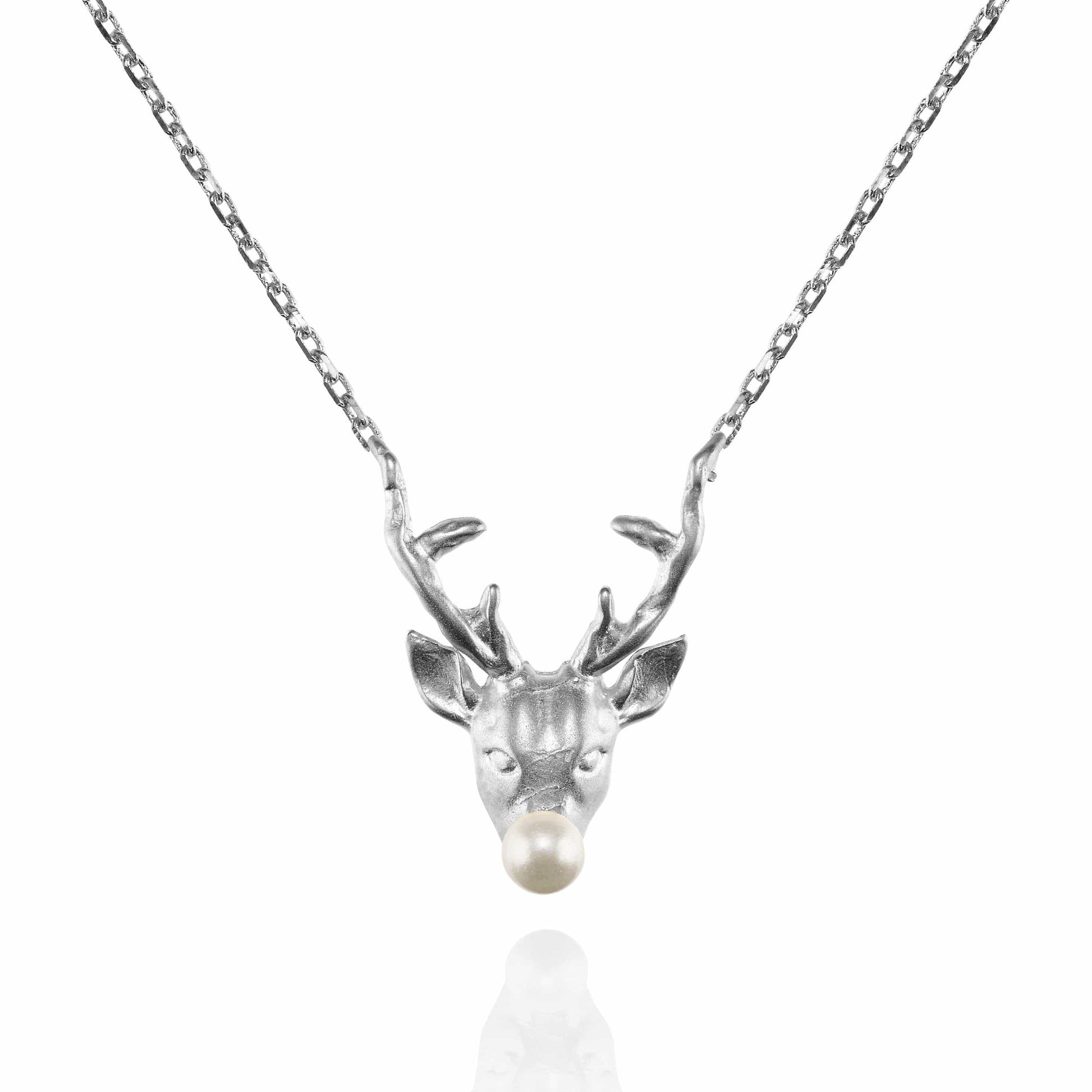 Reindeer Pendant Necklace with a Pearl - namana.london