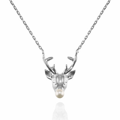 Reindeer Pendant Necklace with a Pearl - namana.london