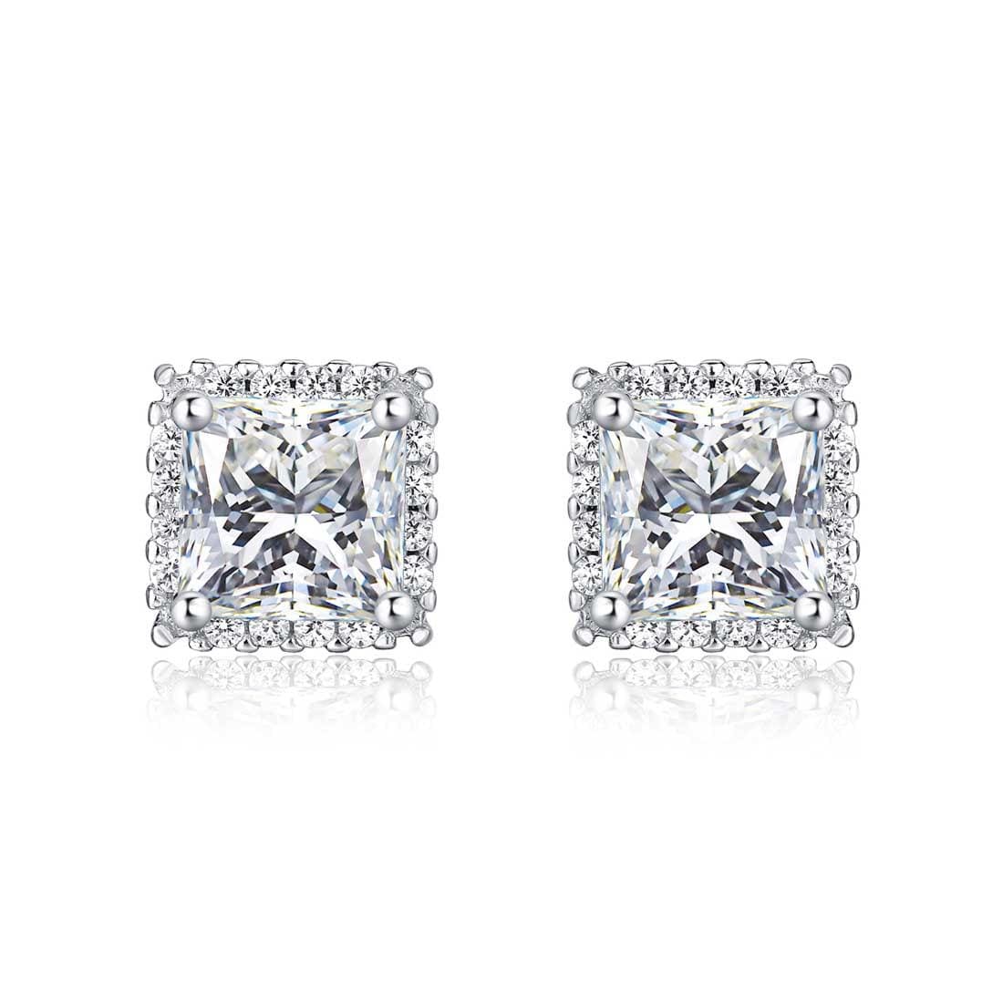925 Sterling Silver Square Shaped Halo Stud Earrings for Women - namana.london