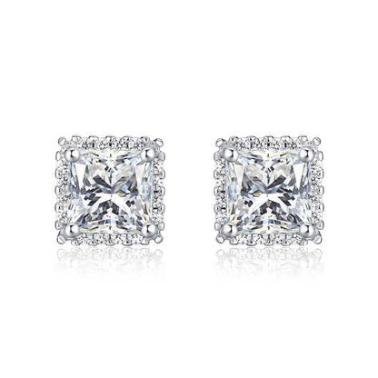 925 Sterling Silver Square Shaped Halo Stud Earrings for Women - namana.london