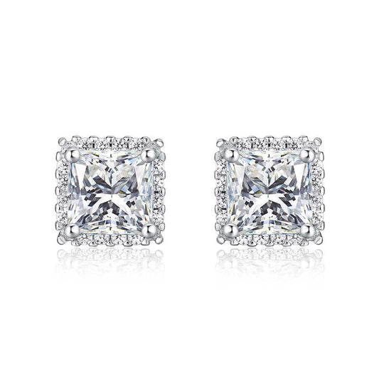 925 Sterling Silver Square Shaped Halo Stud Earrings for Women - namana.london