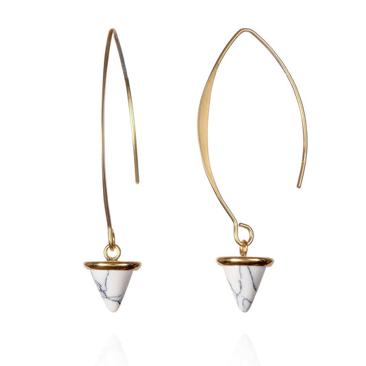 Long Gold Dangle Earrings for Women with Howlite Stones - namana.london