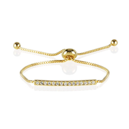 Gold Crystal Bar Bracelet with Adjustable Bead Fastening. - namana.london