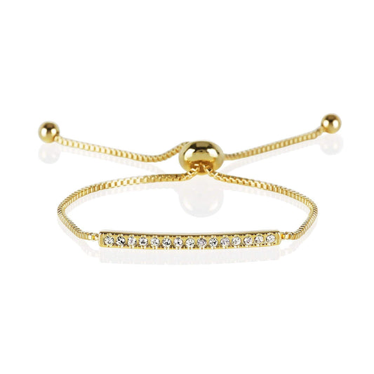 Gold Crystal Bar Bracelet with Adjustable Bead Fastening. - namana.london