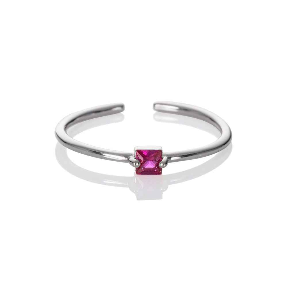 Adjustable Dark Pink Ring for Women with a Square Zirconia Stone - namana.london