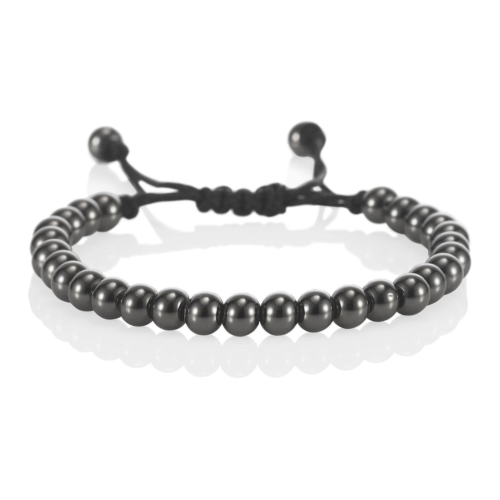 Gunmetal Black Bracelet for Kids with Metal Beads on Adjustable Black Cord