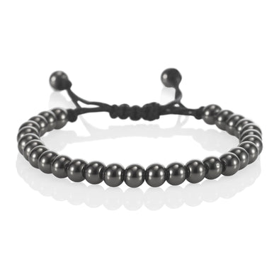 Gunmetal Black Bracelet for Kids with Metal Beads on Adjustable Black Cord - namana.london
