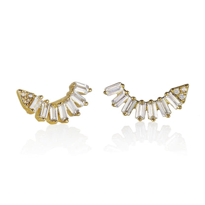 Gold Ear Climber Earrings for Women with Cubic Zirconia Gemstones - namana.london