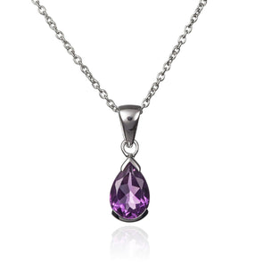 925 Sterling Silver Pear Shaped Amethyst Pendant Necklace - namana.london