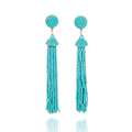 Long Turquoise Blue Beaded Tassel Earrings for Women - namana.london