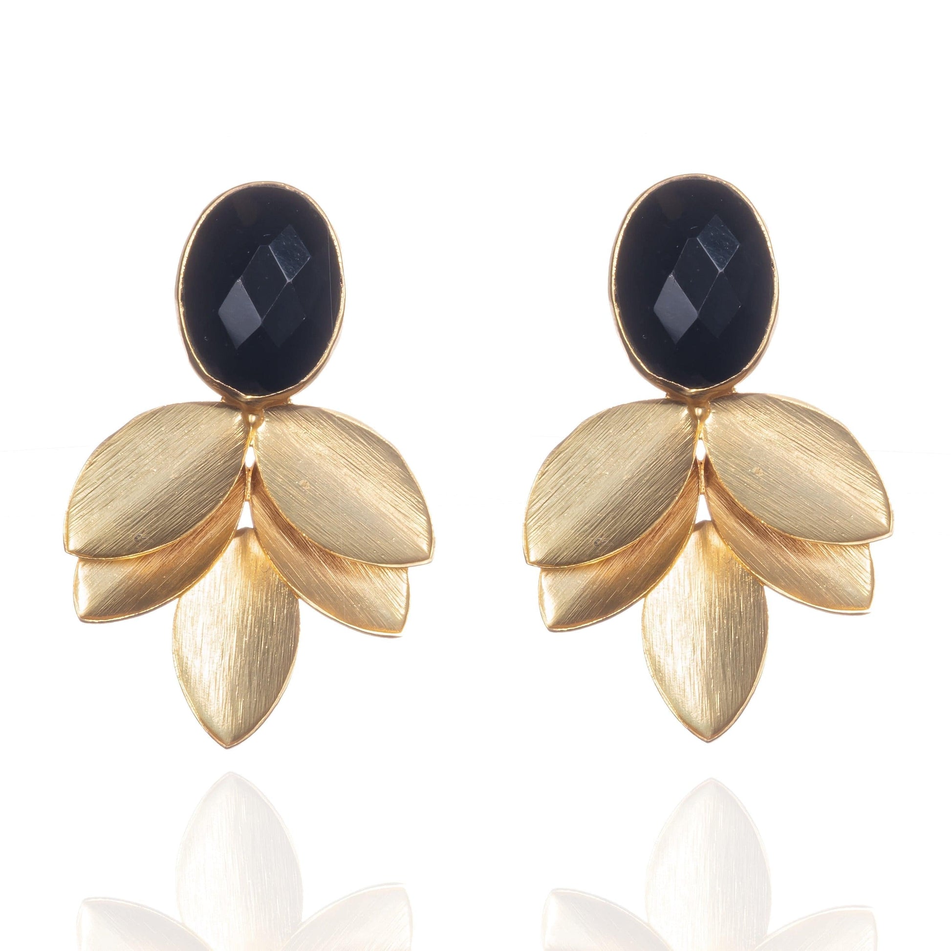 Large Gold Statement Earrings with Black Onyx - namana.london